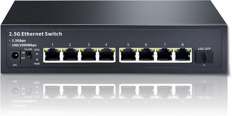 STEAMEMO 8-Port 2.5G Ethernet Switch with 10G SFP | Plug-and-Play Unmanaged Network Switch | 60Gbps Switching Capacity | Compatible with Gigabit/2.5Gb Multi-Gig for NAS, PC, Gaming & Home Office - Image 1